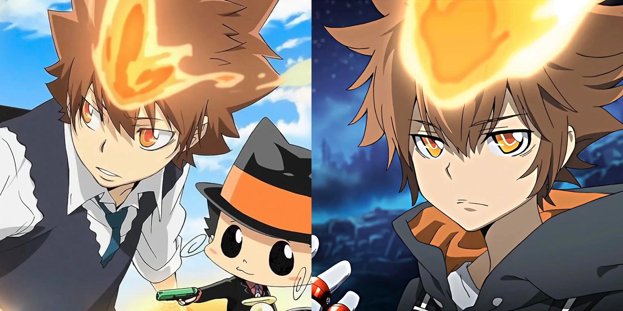 Tsuna and his Guardians in their Vongola family poses